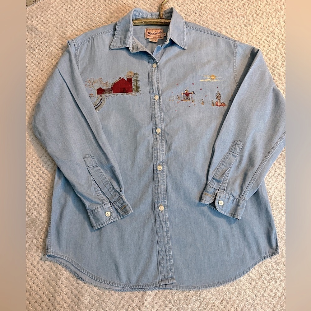 Woolrich Denim Button-Down Embroidered Autumn Fall Design Woman’s Size Small